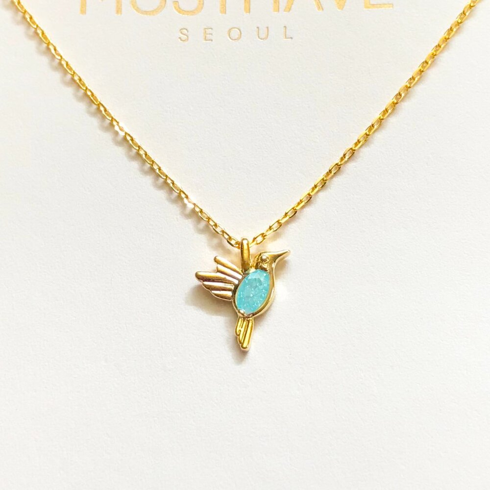 MUSTHAVE Gold Plated Blue Opal Bird Pendant Short Necklace